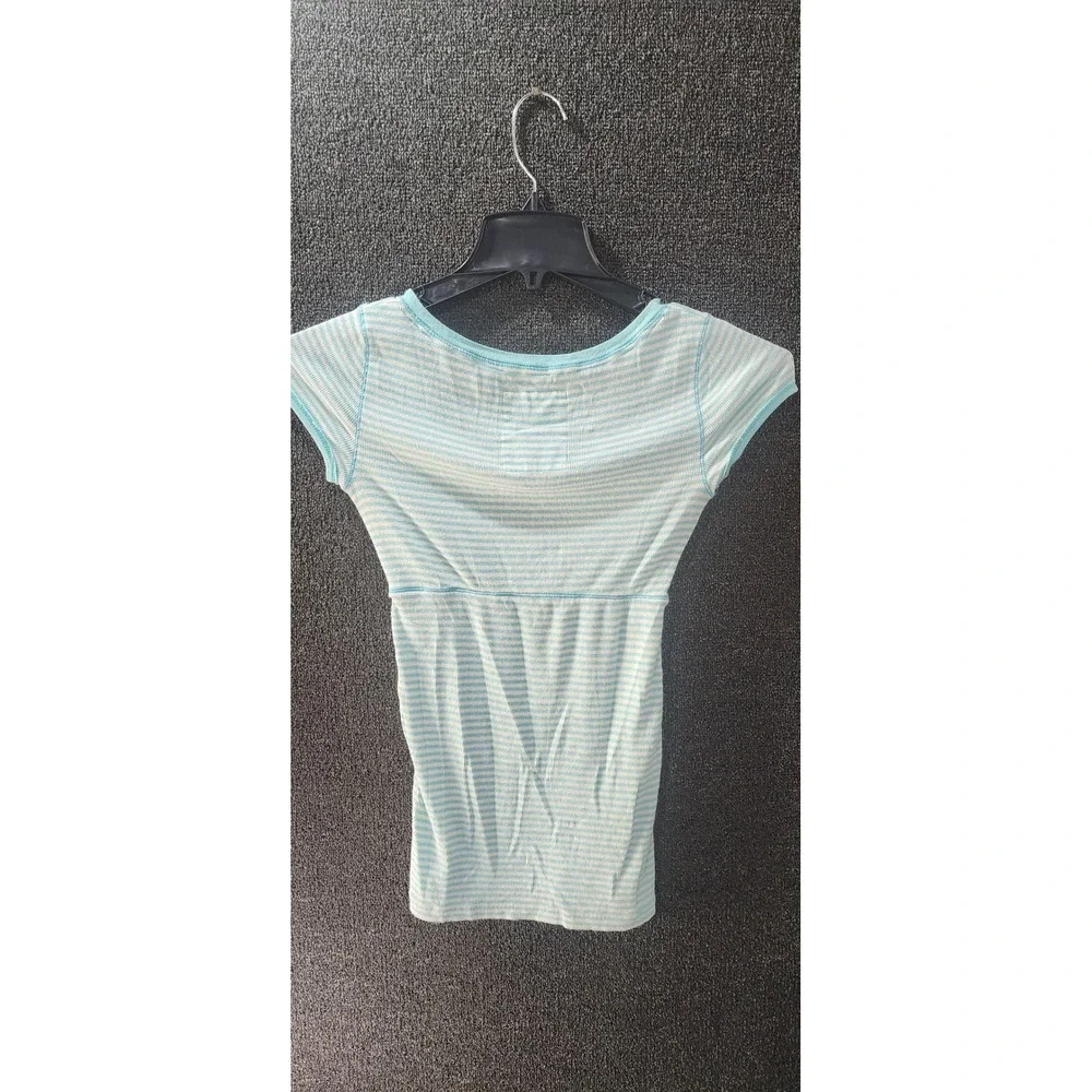 Vintage Y2KHollister Blue White Striped Ribbed V-Neck Short Sleeve Top Size M - Picture 4 of 6